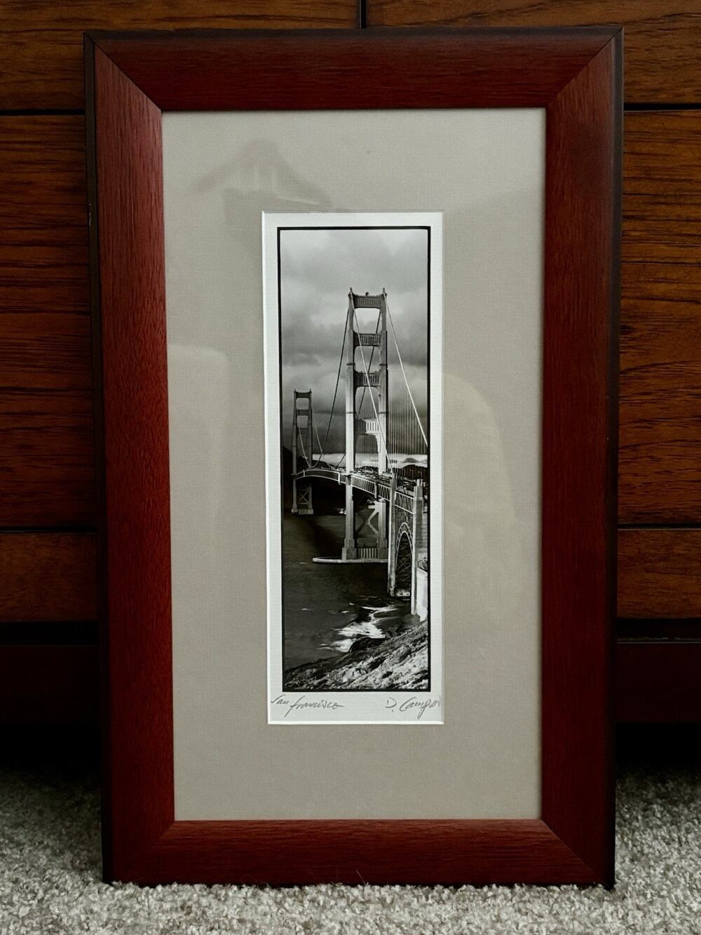 D. Campos San Francisco Golden Gate Bridge Signed B&W Photo Print Framed